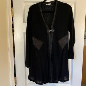 Zoe Black Long Sleeve Cardigan w/Leather Accents & Ciara Sun Woo black camisole